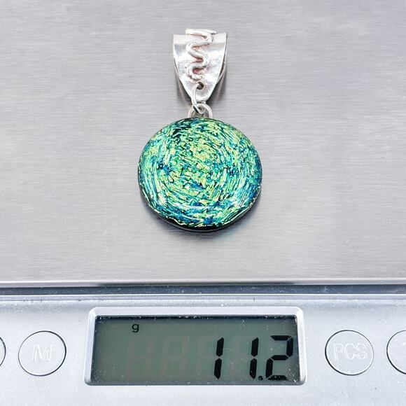 Vintage Sterling Silver 925 Blue Green Dichroic Glass Pendant - Picture 5 of 6